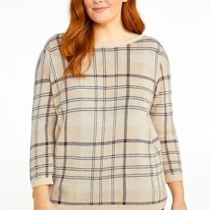 Ann Taylor Beige Burgundy & Black Plaid Sweater Size XL